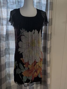 Max Studio Black Silk Floral Dress.
